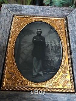 1/4 PLATE CIVIL WAR SOLDIER Tintype WithJACKET Tinted Blue Pants Encampment