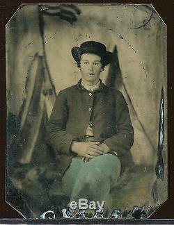 1/4 Plate Tintype & CDV Photograph CIVIL War Young Soldier Pennsylvania
