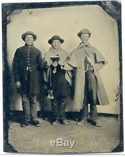 1/4 Plate Tintype Photograph CIVIL War 3 Young Soldiers Chaplins Holding Bible