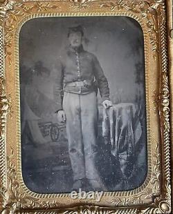 1/4 Plate Civil War Tintype Portrait Gutta Percha Case-Flag Canon Soldier
