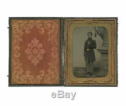 1/4 Plate Civil War Tintype of Proud Union Soldier in Napoleon Pose
