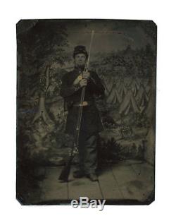 1/4 Plate Civil War Tintype of Union Soldier Armed with Musket