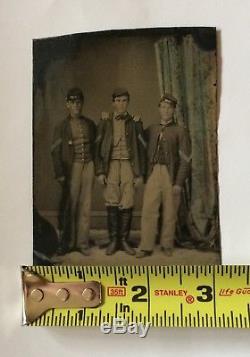 1/4 Plate Tintype 3 Civil War Union Soldiers Infantry Men Tinted Blue Chevrons