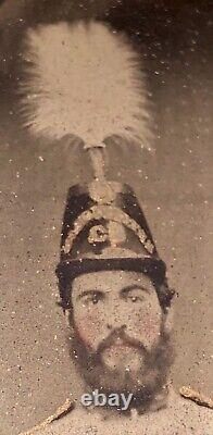1/4 tinted ambrotype civil war soldier musician holding OTS saxhorn 1860s Photo