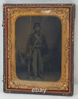 1/4th Plate Tintype US Civil War Soldier Armed Stamp on Back Union