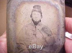 1/6 Ambro Civil War Soldier Photograph CONFEDERATE in Grey Overcoat Floppy Kepi