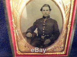 1/6 Plate Of Armed Indiana Soldier, Armed Tin Type, CIVIL War Photo