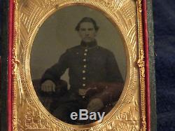 1/6 Plate Of Armed Indiana Soldier, Armed Tin Type, CIVIL War Photo