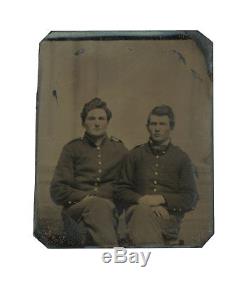 1/6 Plate Civil War Tintype Two Ohio Soldier Wearing Shell Jackets Brothers