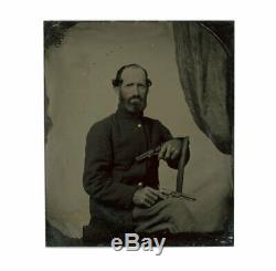 1/6 Plate Civil War Tintype of Double Armed Soldier Two 1849 Colt Pocket Rev