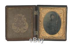 1/6 Plate Civil War Tintype of Union Soldier Armed with Musket Full Therm Case
