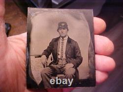 1/6 Plate Tintype Photograph of Civil War Infantry Soldier withKepi, TAX Stamp etc