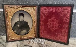 1/6 Sixth Plate Tintype Civil War Soldier WithHat Antique Tintype Original