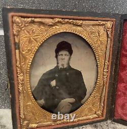 1/6 Sixth Plate Tintype Civil War Soldier WithHat Antique Tintype Original