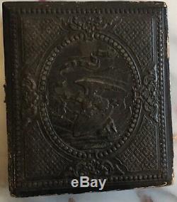 1/6th Plate Tintype of Civil War Soldier with Eagle Shield Leather Case Color