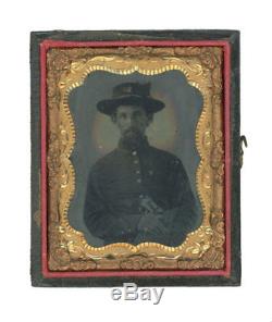 1/9 Plate Civil War Tintype of Union Soldier with Colt Army Revolver in Belt