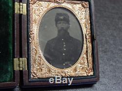 1/9th plate Tintype armed/w revolver Civil War soldier in thermoplastic case