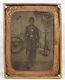 1860's CIVIL WAR 1/4 PLATE TINTYPE PHOTO OF UNION SOLDIER with AMERICAN FLAG