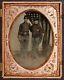 1860's CIVIL WAR 1/4 PLATE TINTYPE PHOTO OF UNION SOLDIERS with AMERICAN FLAG