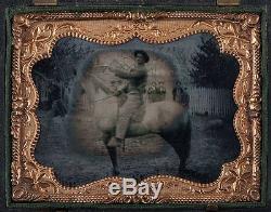1860's CIVIL WAR AMBROTYPE PHOTO OF CALVARY SOLDIER ON HORSEBACK WITH REVOLVER