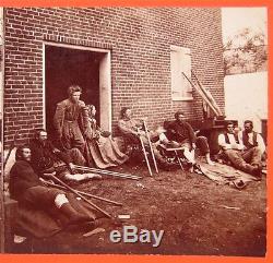 1860's CIVIL WAR STEREOVIEW PHOTO OF WOUNDED UNION SOLDIERS & FEMALE NURSE