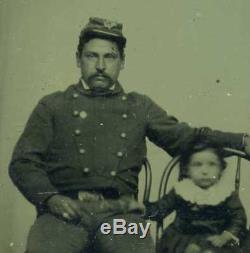 1860's CIVIL WAR UNION YANKEE SOLDIER DAUGHTER 1/6th PLATE GUTTA PERCHA TINTYPE