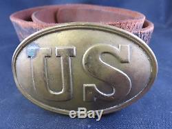 1860's Union Civil War Soldiers Brass Belt Buckle and Leather Belt