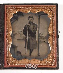 1860s CIVIL WAR AMBROTYPE PHOTO OF ARMED UNION SOLDIER WONDERFUL COMPOSITE IMAGE