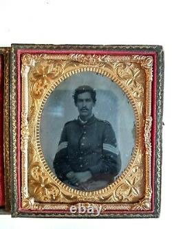 1860s CIVIL War Soldier 1/6th Plate Ambrotype Unknown Sergeant Sgt Nice Chevrons