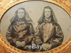 1860s Civil War Ambrotype 1/4 Plate Soldier Sailor Rubber Overcoat Hood Frame