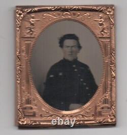 1860s Civil War Ambrotype of Handsome Soldier in Uniform Rare Ironclad Ship Case