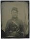 1860s FULL PLATE CIVIL WAR TINTYPE OF TRIPLE-ARMED SOLDIER GOLD EMBELLISHED