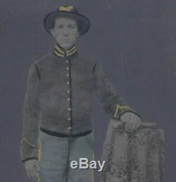 1860s LARGE PLATE TINTYPE PHOTO CIVIL WAR CAVALRY SOLDIER APPROX 6 x 8