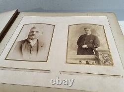 1860s POSEN LEATHER PHOTO ALBUM withFAMILY & CIVIL WAR SOLDIER CABINET PHOTOS 60pc