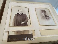 1860s POSEN LEATHER PHOTO ALBUM withFAMILY & CIVIL WAR SOLDIER CABINET PHOTOS 60pc