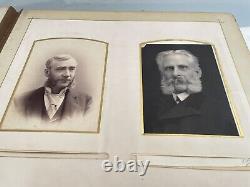 1860s POSEN LEATHER PHOTO ALBUM withFAMILY & CIVIL WAR SOLDIER CABINET PHOTOS 60pc