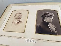 1860s POSEN LEATHER PHOTO ALBUM withFAMILY & CIVIL WAR SOLDIER CABINET PHOTOS 60pc