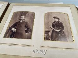 1860s POSEN LEATHER PHOTO ALBUM withFAMILY & CIVIL WAR SOLDIER CABINET PHOTOS 60pc