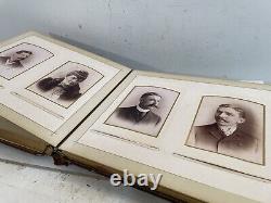 1860s POSEN LEATHER PHOTO ALBUM withFAMILY & CIVIL WAR SOLDIER CABINET PHOTOS 60pc