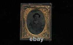 1860s Tintype Possibly Young Soldier Civil War Tax Stamp 1/9 Plate