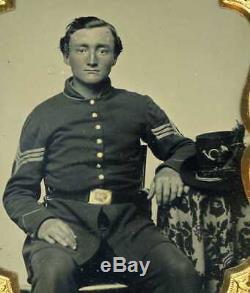 1861-65 CIVIL War Union Sargeant Soldier & Girl 6th Plate Tintype Hardee Hat