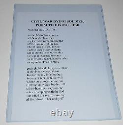 1861 CIVIL WAR Dying Soldier Poem Written To Mother Life Of Geo Washington Book