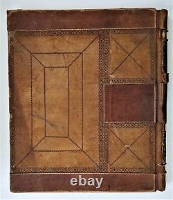 1861 antique LEATHER CIVIL WAR SOLDIER volunteer MUSTER-IN OUT REGISTER 19x23