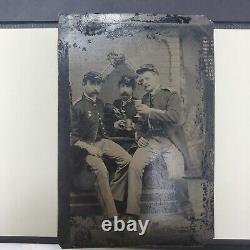1861s + CIVIL WAR Tintype PHOTO OF Brothers SOLDIERs Drink Spirit Victory RM1
