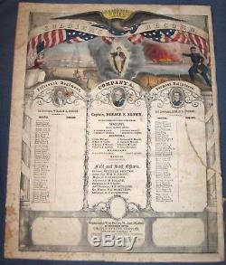 1862 CIVIL WAR ENGRAVING SOLDIER'S RECORD SIGNED VERMONT George Washington