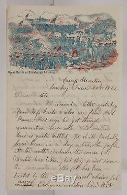 1862 CIVIL WAR SOLDIERS LETTER ON BATTLE OF SHILOH ILLUSTRATED LETTER SHEET