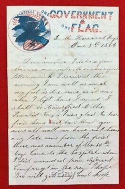 1864 Civil War Patriotic Letterhead Wounded Soldiers Letter at Harewood Hospital