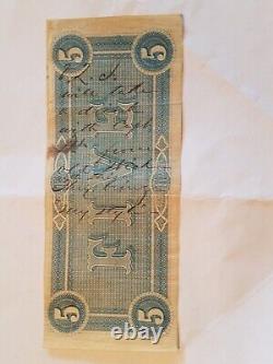 1864 Confederate States $5 note with Manuscript from Soldier Civil War Relic T69