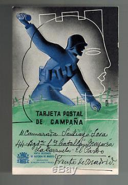 1937 Madrid Spain Civil War Propaganda Postcard Cover Defense Junta to Soldier