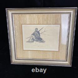 1970 Artist Sketch Of American Civil War Soldier Framed Signed Winter Watch